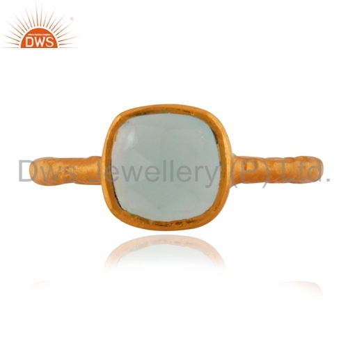 Aqua Chalcedony Gold Vermeil Sterling Silver Ring