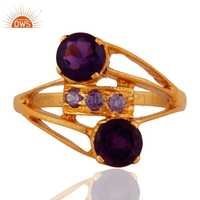 Designer 925 Sterling Silver Gold Plated Amethyst Gemstone Ring - Unique Fashion Statement, Elegant Gift For Women, Perfect For Engagement And Anniversaries