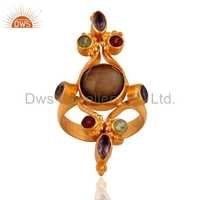 925 Silve Peridot Gemstone Smoky Quartz Rings Gender: Women