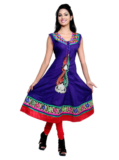 Port Colour Printed Cotton Half Long Kurti