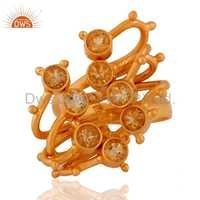 925 Silver Citrine Gold Plated Rings Jewelry Gender: Women