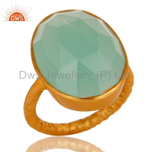 Silver Gold Plated Chalcedony Ring Jewelry Gender: Women