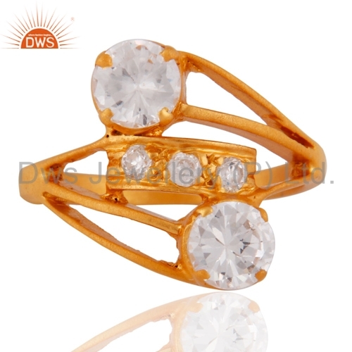 925 Silver Gold Plated Cubic Zirconia Ring Jewelry Gender: Women