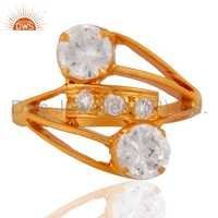 925 Silver Gold Plated Cubic Zirconia Ring Jewelry Gender: Women
