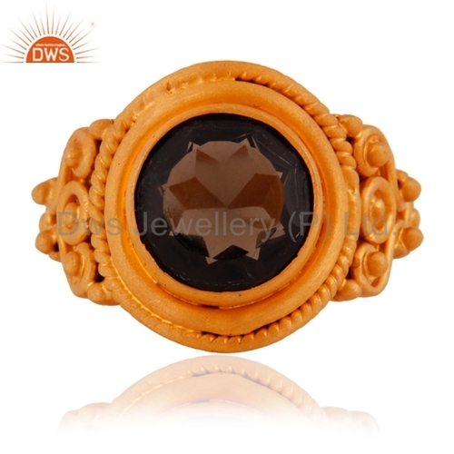 925 Silver Gold Plated Smoky Quartz Ring Jewelry Gender: Women