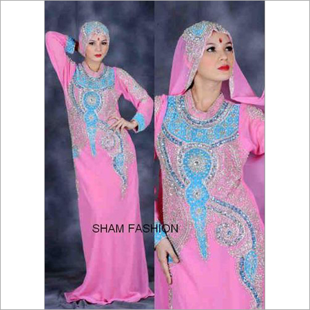 Women Embroidery Swarovski Kaftan - Silk, Maxi Size, Pink | Elegant Design, Intricate Embroidery, Comfortable Fit