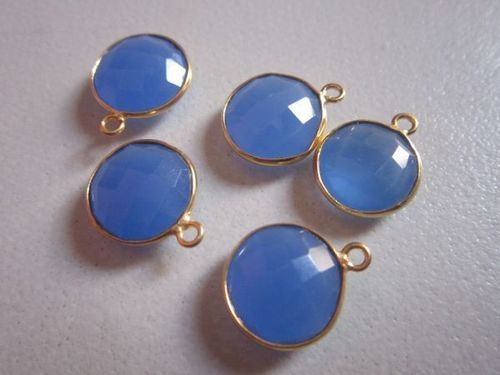 Round 5pcs Blue Quartz 18k Gold Plated Connectors Coin 13mm