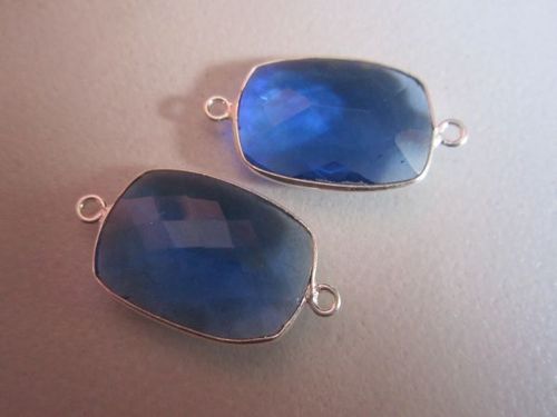 2 PCS BLUE QUARTZ STERLING SILVER CONNECTORS RECTANGLE