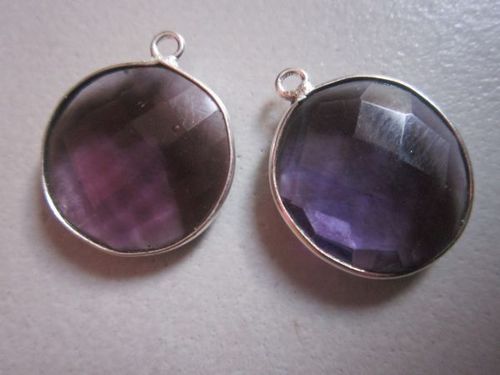 2 PCSAMETHYST QUARTZ  STERLING SILVER CONNECTORS RECTANGLE
