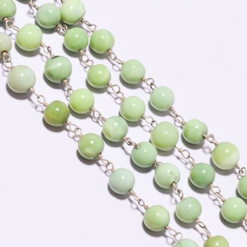 Green Opal Smooth Round 18 Inch 925 Sterling Silver Plated Beaded Chain Weight: 15-30 Grams (G)