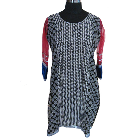 Printed Pakistani Kurtis - Cotton Material, 40 Inches Length, Black Color | Durable, Easy Wash, Elegant Style, Perfect Fit, Trendy Design, 3/4 Sleeves