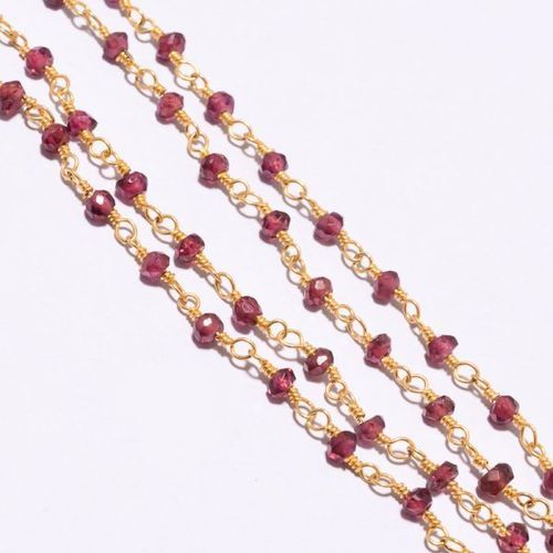 Red Garnet Faceted Rondell 18 Inch 18K Gold Plated Beaded Chain