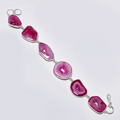 9 INCH PINK DRUZY 925 SILVER PLATED READY TO WEAR BRACELET 110CTS 7 PCS