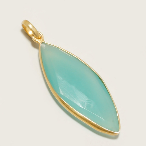 Aqua Chalcedony Pendant - 17x34mm, 25cts Sea Green Gemstone with 18k Gold Plated Finish