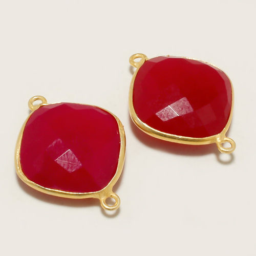 Cushion 1 Pair Chalcedony 17-18 Faceted Square Loose Connector 18k Gold Plated