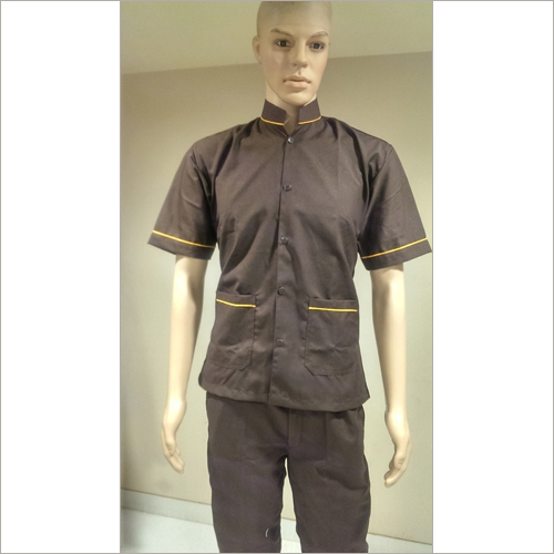 Brown With Yellow Piping Steward Uniform - Cotton Blend, S-XXL, Brown | Durable Fabric, Comfortable Fit, Mandarin Collar