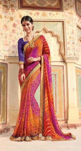 Designer Bandhej Printed Sarees - Crepe Fabric, Multicolor Design | Ethnic Indian Wear, All Season, Dry Clean Only