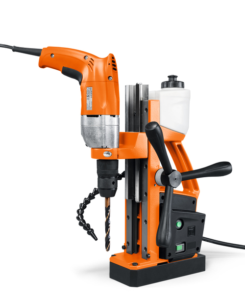 Magnetic Drill Jigs - Metal, Height 420 mm, Stroke 145 mm, Magnetic Power 12500 N | Compact Design, Versatile Use, Integrated Coolant System