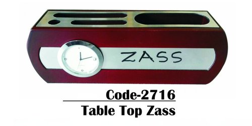 Table Top Zass - Wood 10x5x3 inches Burgundy, Analog Clock | Desk Organizer, 3 Compartments, Durable Design