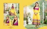 Ethnic Anarkali Salwar Kameez - Georgette Fabric, Full Sleeves, Yellow Color | Embroidered, Lace Decoration, Traditional & Party Wear