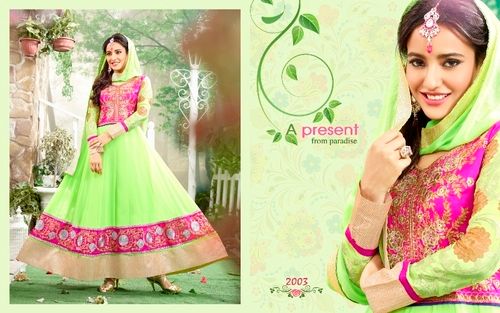 Green And Pink Stylish Fancy Anarkali Salwar Kameez Party Wear Suit