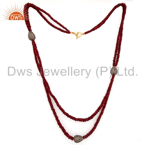 18K Gold Diamond Ruby Beads Necklace