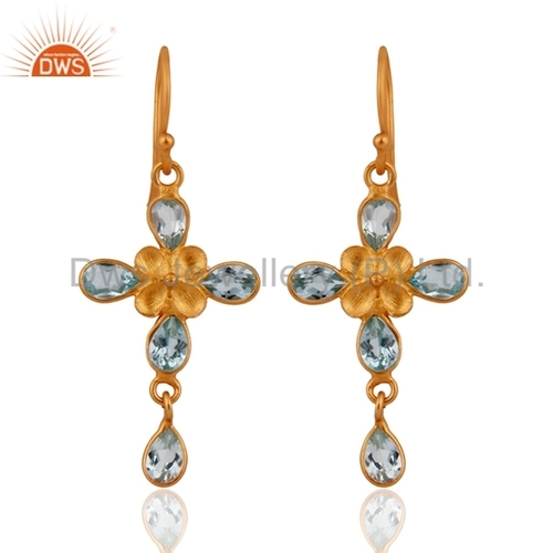 Flower Gold Plated Gemstone Earrings Jewelry