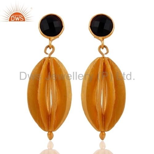 925 Silver Gold Plated Black Onyx Earrings Jewelry Gender: Women
