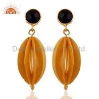925 Silver Gold Plated Black Onyx Earrings Jewelry Gender: Women
