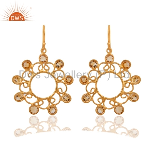 925 Sterling Silver Citrine Earrings - Gold Vermeil