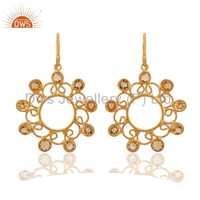 925 Sterling Silver Citrine Earrings - 1.5 Inch, Gold Vermeil, Elegant Natural Citrine Design