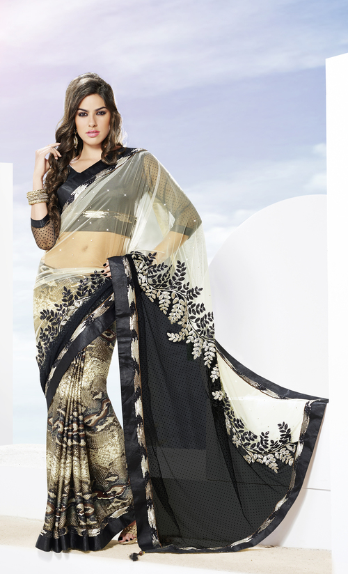 Trendy Snake Printed Designer Partywear Saree