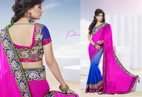 Pink & Exotic Blue Designer Festive Saree