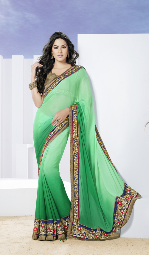 Royal green floral designer saree