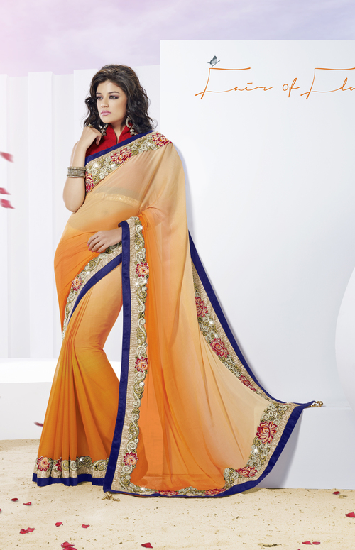 Fabulous Orange shaded Chiffon saree