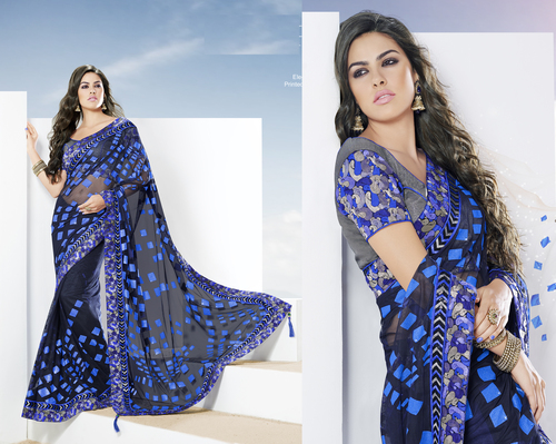 Elegant Navy Blue Foil Printed Astonishing Saree