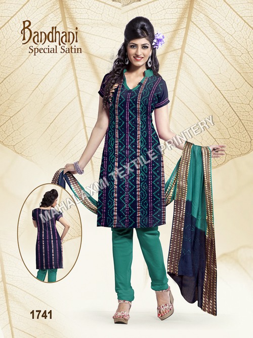 Bandhani Satin Cotton Dress Materials