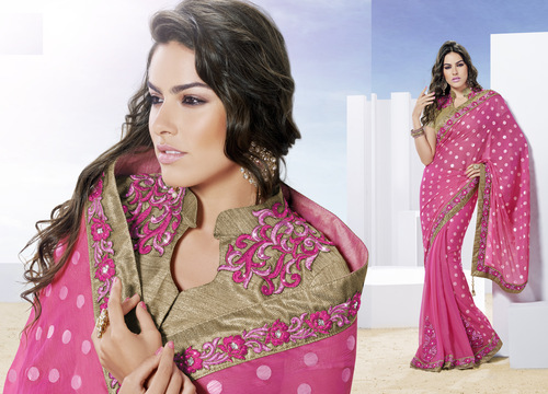 Magical Pink Designer Foil Printed Saree
