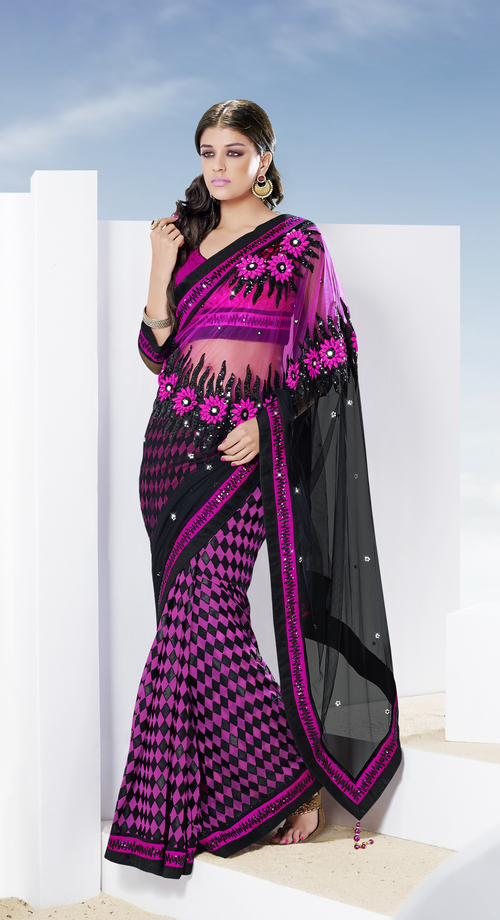 Purple Black diamond square elegant saree
