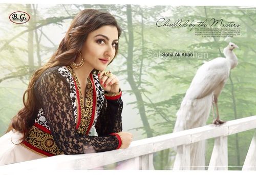 Soha Ali Khan - Cotton Silk, 54 Inches, Black | Handcrafted Zari Embroidery, Elegant Anarkali Design, Comfortable Fit