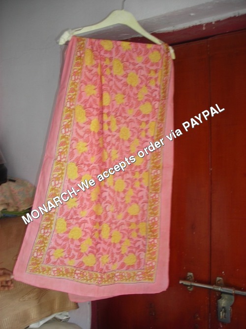 PINK FLOWER BLOCK PRINT STOLE