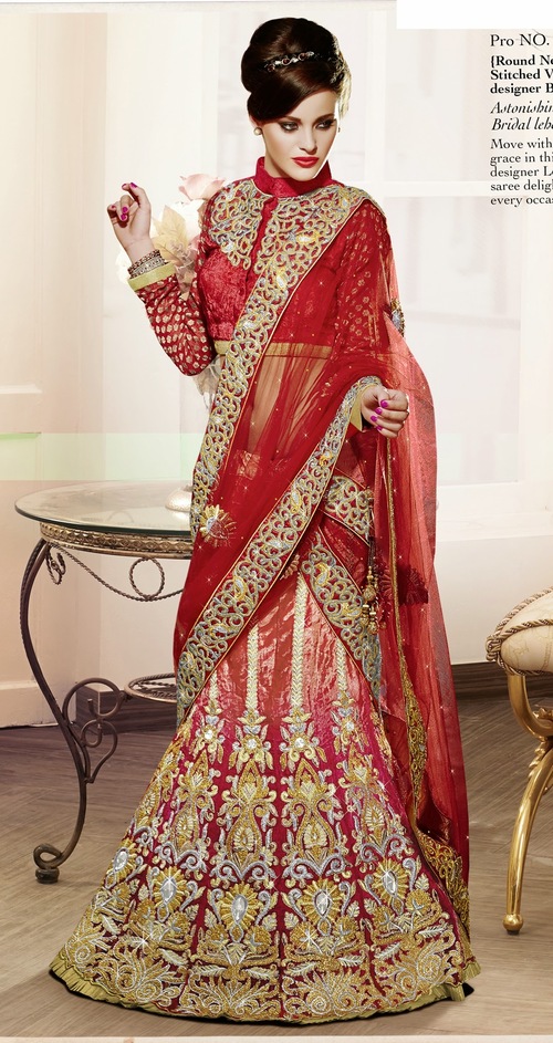 Astonishing Designer Bridal Lehenga - Silk Blend, 55 Inches, Red | Handcrafted Zardozi Embroidery, Beaded Work, Elegant Fit