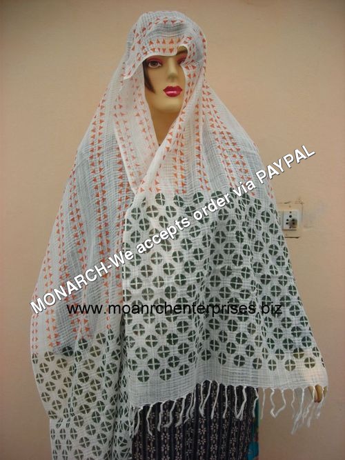 DESIGNER WHITE HAND BLOCK PRINT STOLE