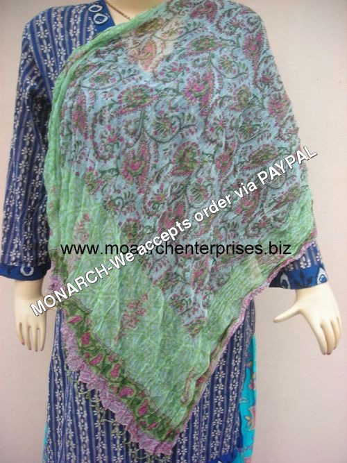 GREEN SHIFFON BLOCK PRINTED STOLE