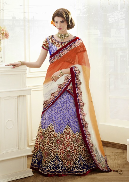 Royal Blue Designer Floral Cutwork Bridal Lehenga Choli - Silk, Custom Size | Elegant Design, Wedding Attire, Party Wear