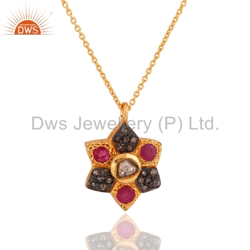 Ruby Gemstone Diamond Pendant Jewelry