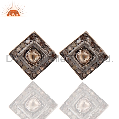 Round Brilliant Cut 925 Silver Pave Diamond Stud Earring