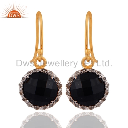 Sterling Silver Diamond Pave Black Onyx Earrings