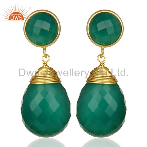 Green Onyx Teardrop Earrings - Gold Plated