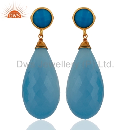 Blue Chalcedony Gemstone Silver Earrings